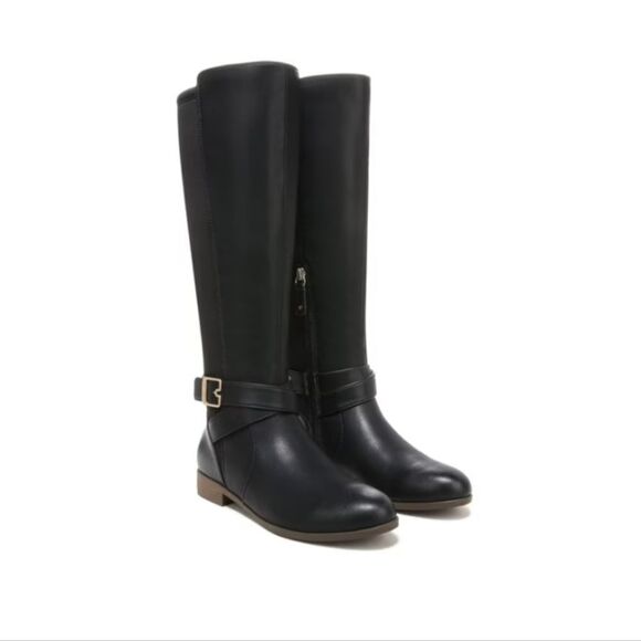 New Dr Scholl's Rate Tall Boot black leather knee-high riding boot elastic 6 - Picture 2 of 9